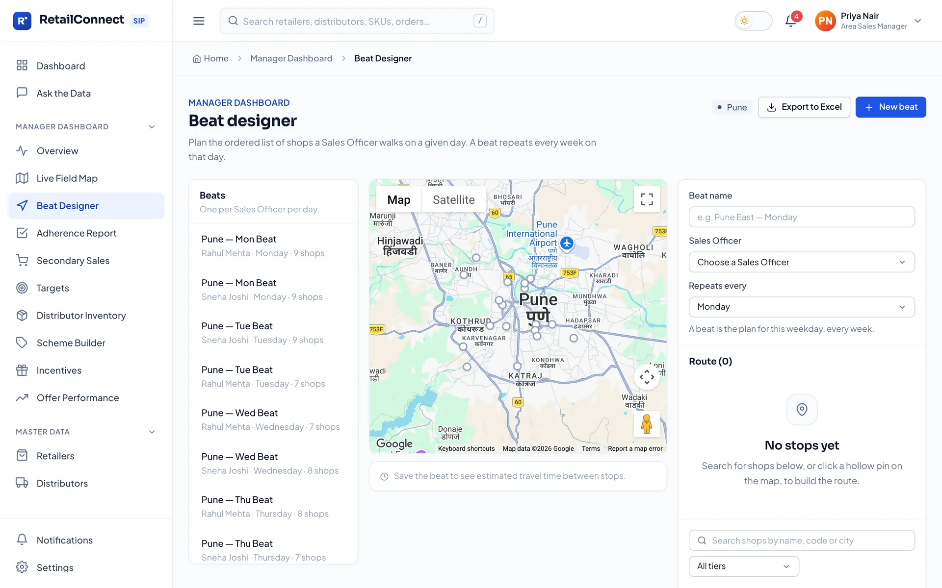 Beat designer — Sequence outlets into a route and assign it to an officer.